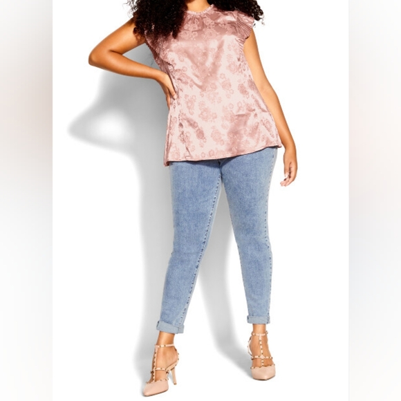 CITY‎ CHIC ophelia Tea Rose Pleated Satin Floral Elegant Blouse XXL Pink - Picture 16 of 16